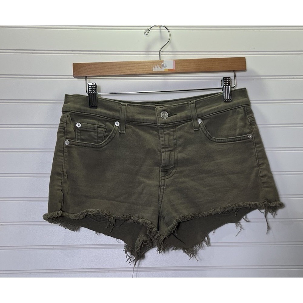 7 For All Mankind Shorts Women 27 Olive Green Denim Cut Off Raw Hem Daisy Dukes